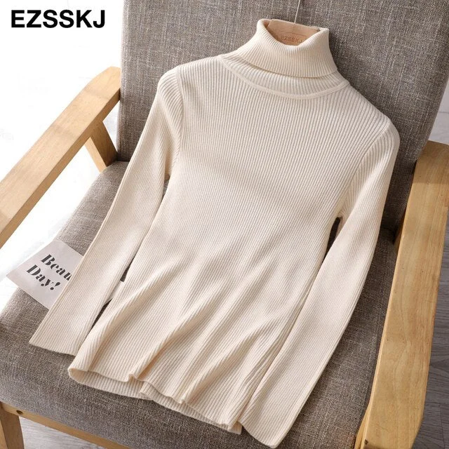 2021 Knitted Women turtleneck Sweater Pullovers spring Autumn Basic Women high neck Sweaters Pullover Slim female