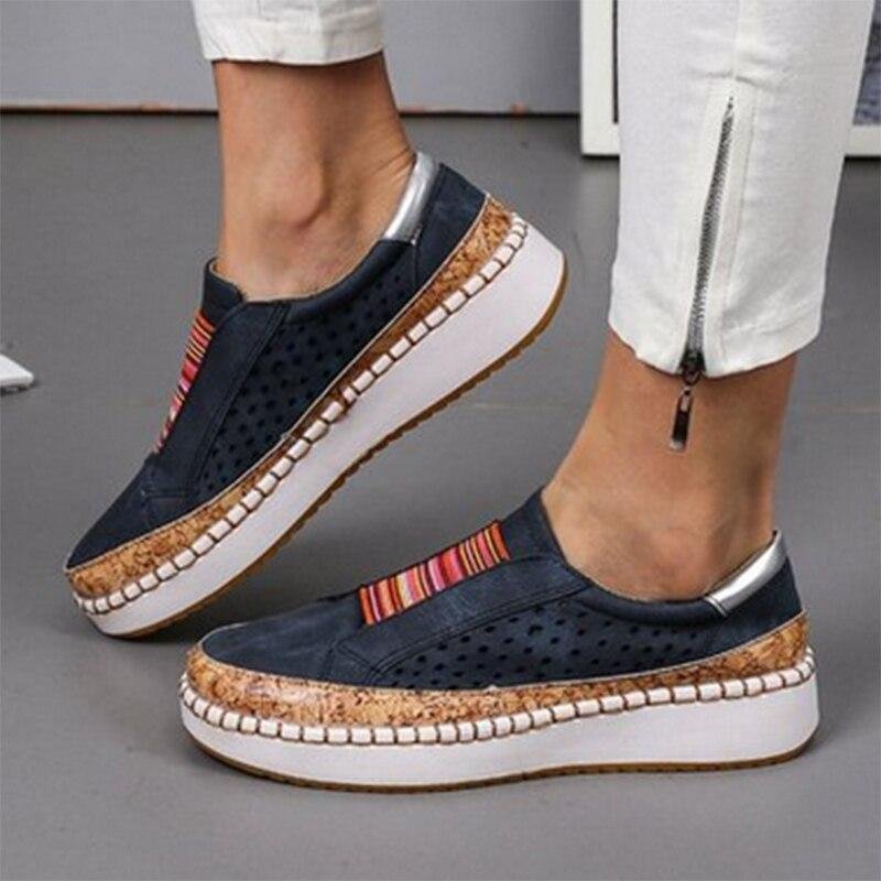 2021 Women Slip on Sneakers Shallow Loafers Vulcanized Shoes Breathable Hollow Out Casual Ladies Shoes Woman Plus Size Dropship 1103-1