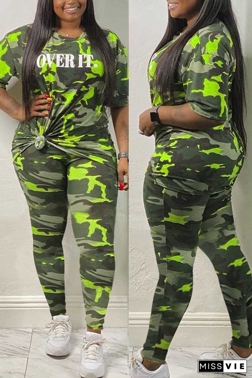 Casual Camouflage Print Plus Size Set