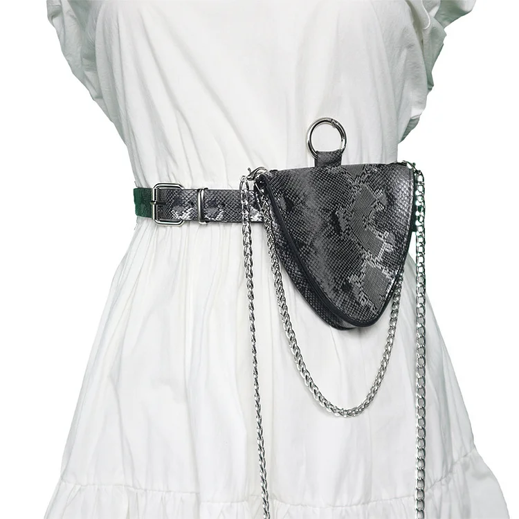 Triangle Shaped Chain Strap Croc Embossed Fanny Pack