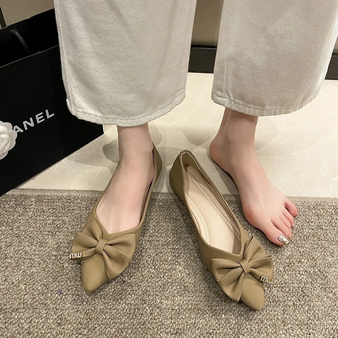 Yyvonne Mouth Single Shoes Women 2025 Spring And Summer New Sharp Head Flat Evening Wind Bows Lazy One Foot Pedal Bean Shoes