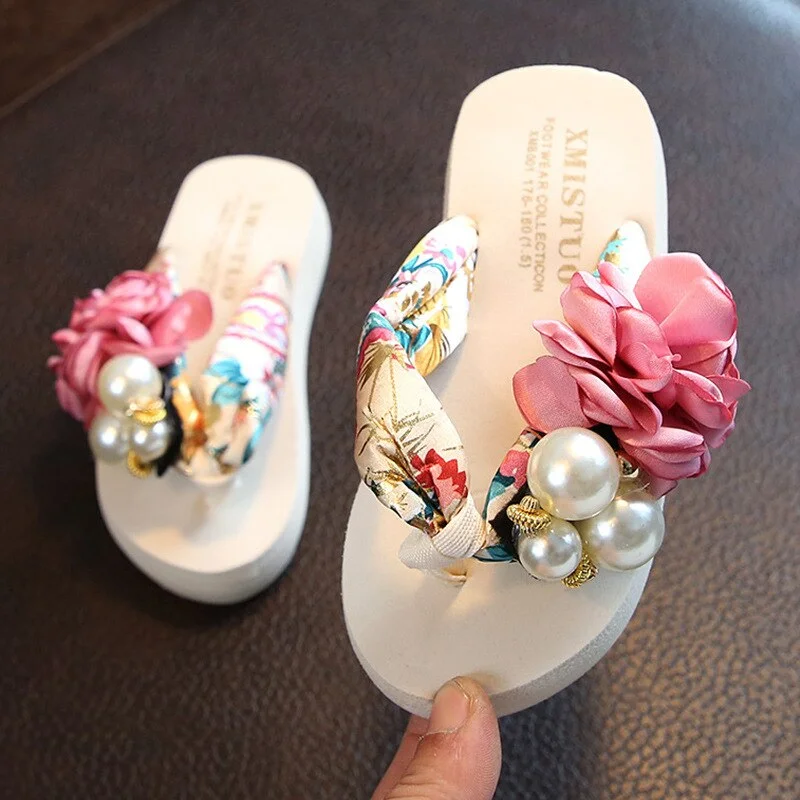 Summer New Non-slip Children's Flip-flops Girls Fashion Beach Shoes Pinch Sandals Female Flowers Slippers Women Wear Size 25-42