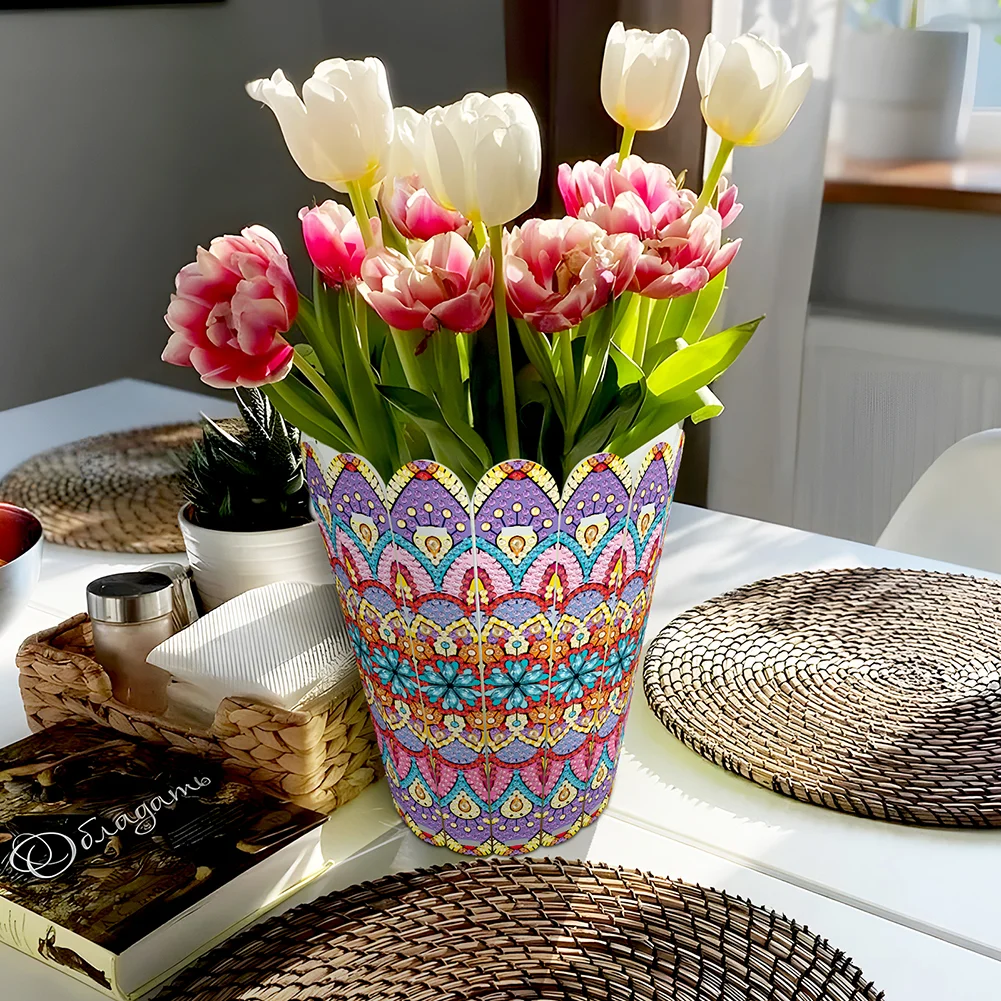 Desktop Diamond Art Flower Arrangement Vase for Home Office Decor (Flower)