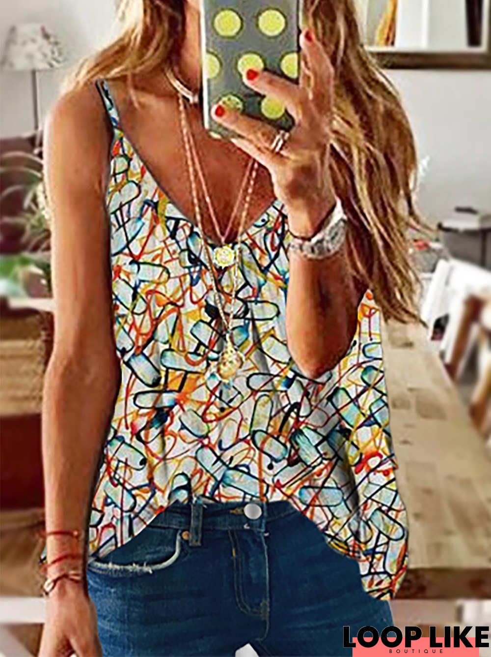 Sleeveless Abstract Printed Tops