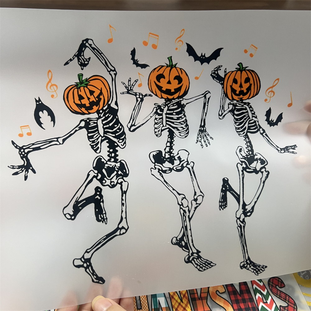 Cheap price halloween skull dancing custom design iron on decal dtf print