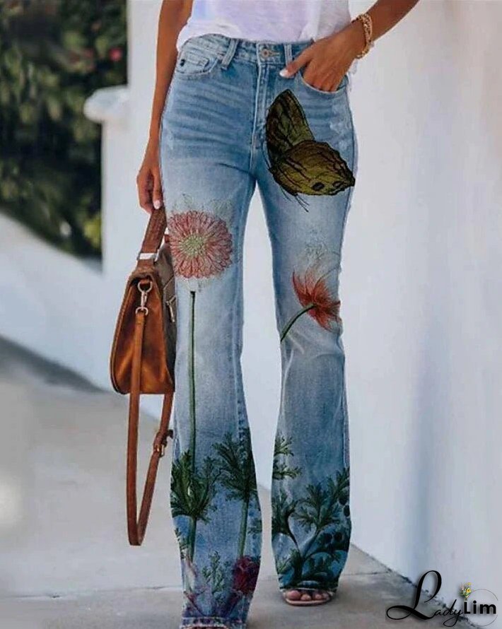 Stylish Women's High-Waisted Bootcut Flare Jeans with Side Pockets