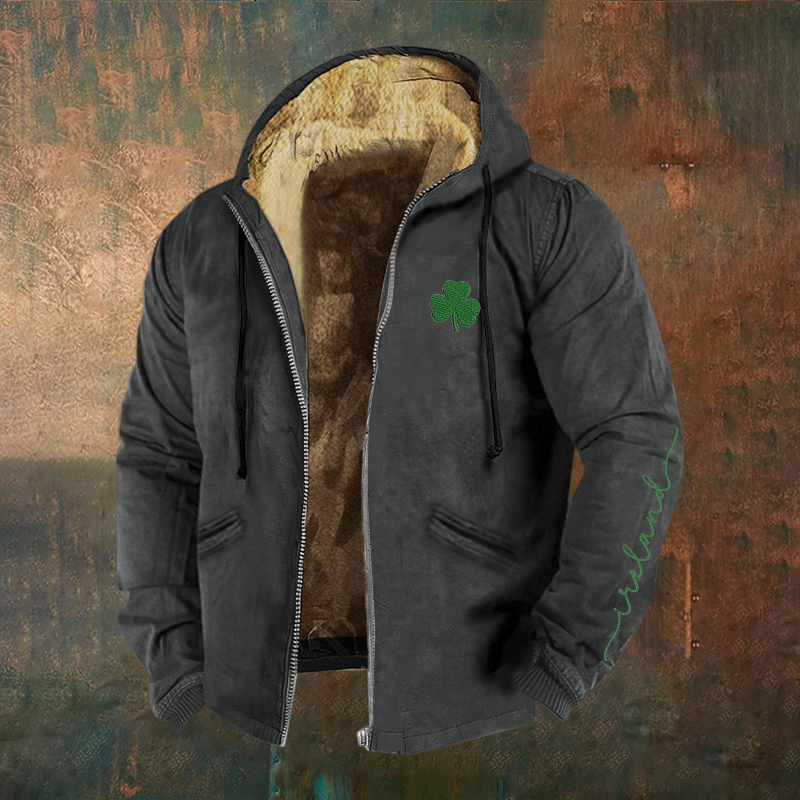 Comstylish Ireland Art Embroidery Vintage Pattern Casual Zip Hoodie