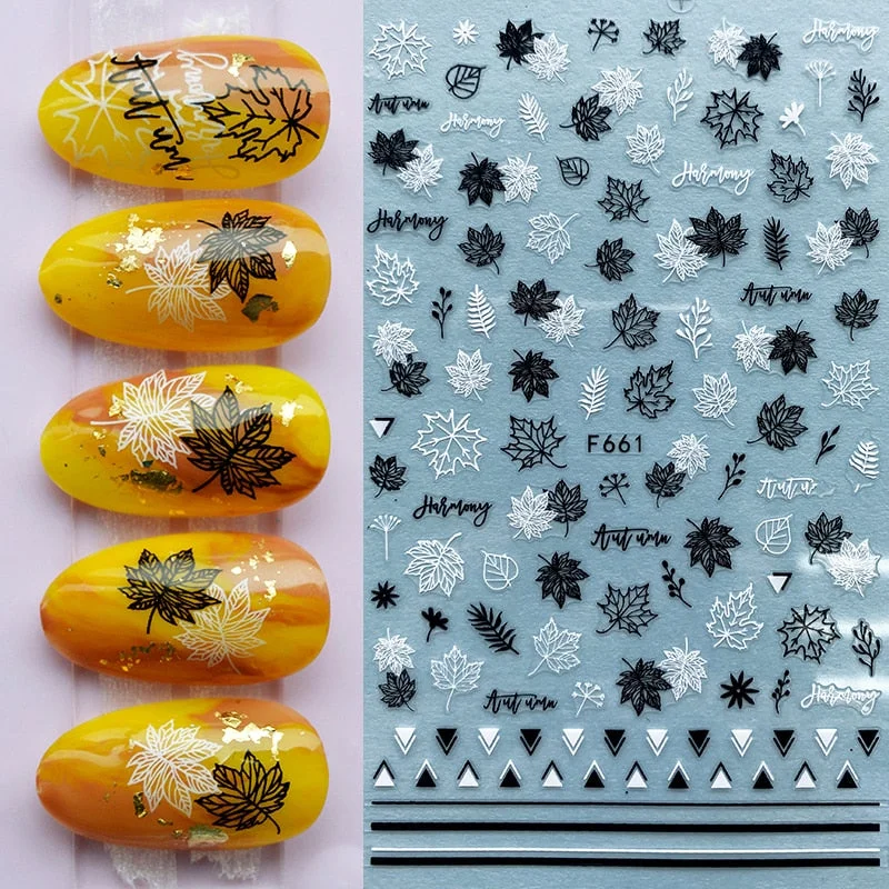 Gold White Bronzing Christmas Nail Sticker 3D Snowflakes Leaf Geometry Lines Letter For Manicure Sliders Decoration Accessories