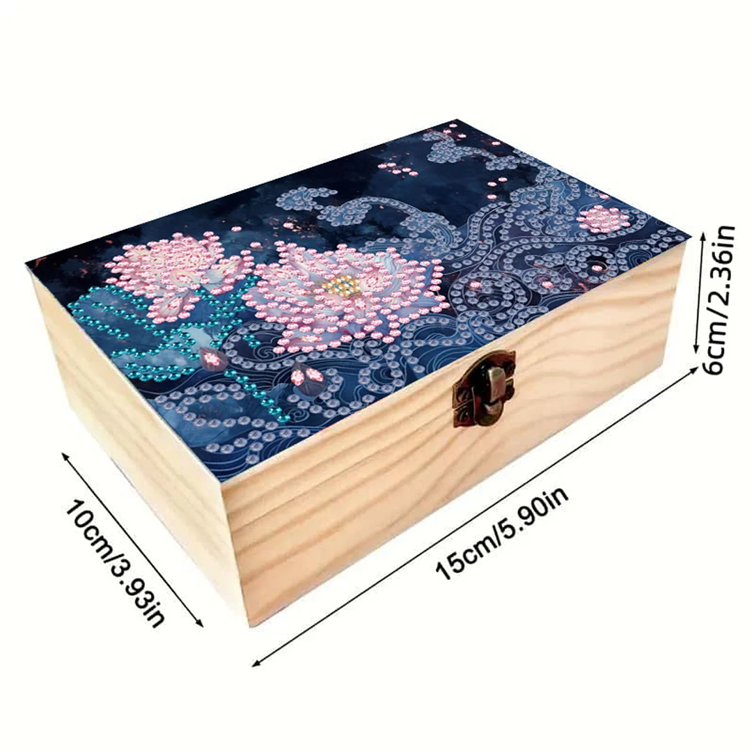 5D DIY Diamond Painting Handmade Wood Storage Box for Home Decor Craft (Lotus)