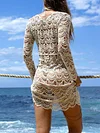 Hollow Lace Deep V-Neck Cover-Ups Tops Mini Dress