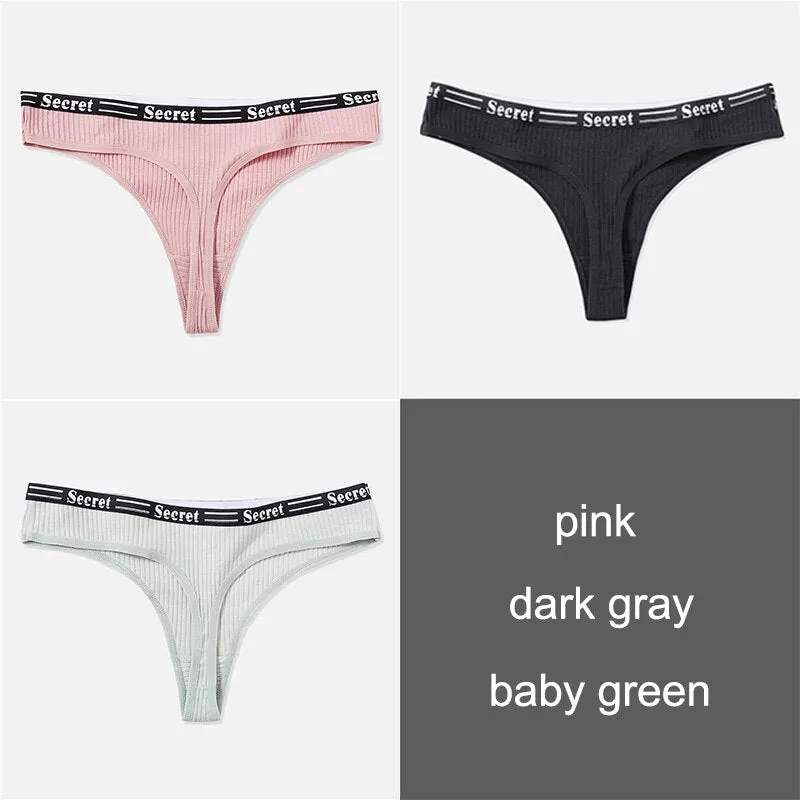 3PCS/Set Women Cotton Panties Thong Underwear G-String Underpants Sexy Briefs Lingerie Female Letter Embroidery Low Waist Pantys