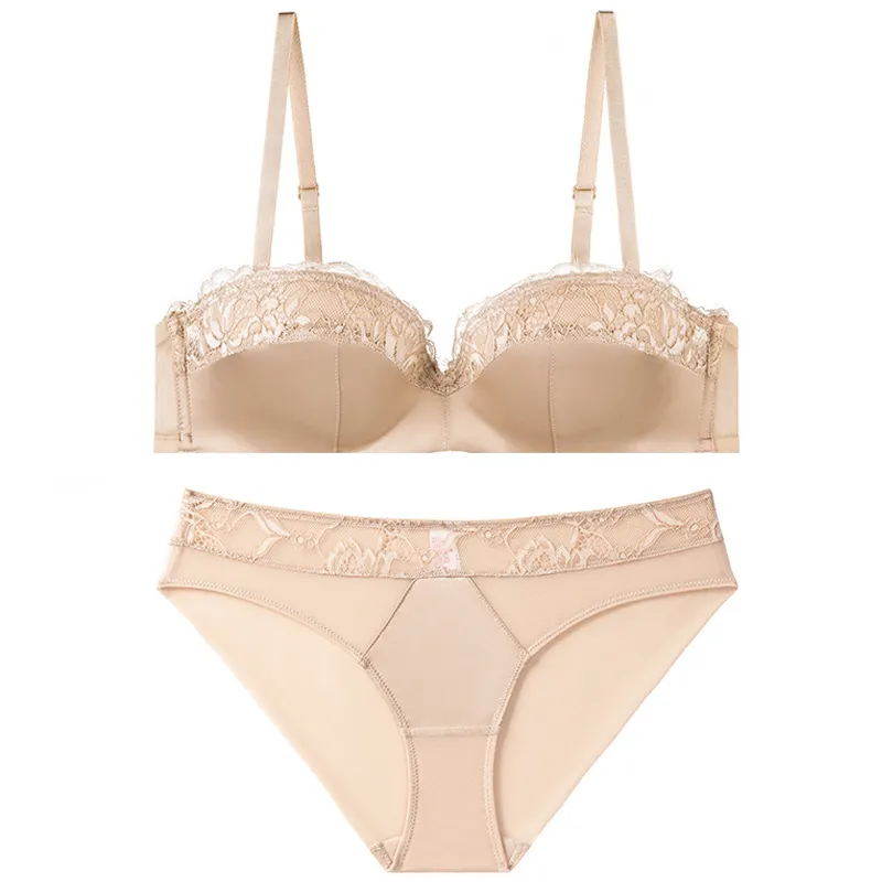 Churchf Half A Cup Of Sexy Demagogue Thin Garnet Lingerie Bra Bra Large Bra Small Size Set Anti-Sagging Bra