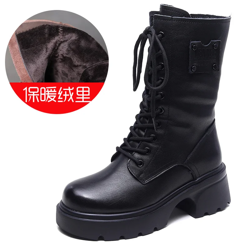 Yyvonne Boots Thick Background Retro Martin Boots Women Leather Autumn And Winter New Velvet And Coarse And Locomotive Boots