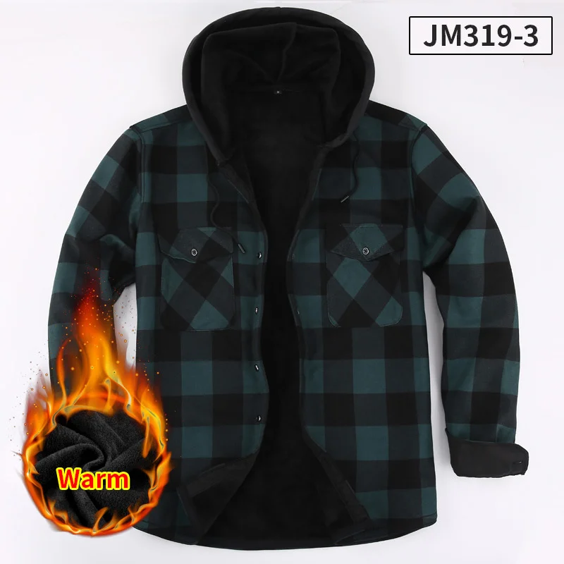 Men's Hooded Fleece Warm Jacket Long Sleeve Square Collar Casual Jacket