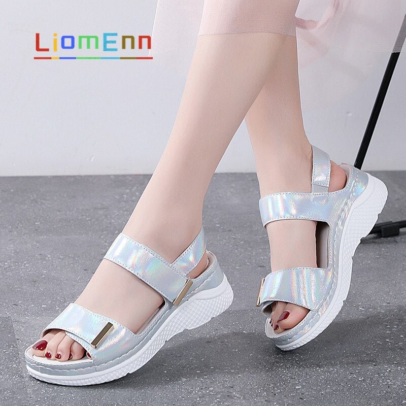 LiomEnn Brand Summer Women's Sandals 2021 New Designer Ladies Genuine Leather White Silver Pink Platform Sandal flip flop Female