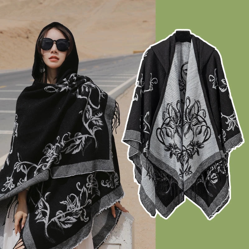 Ethnic Style Hooded Cape Women’s Yunnan Tibet Western Sichuan Grassland Bohemia Travel Wear Scarf Coat
