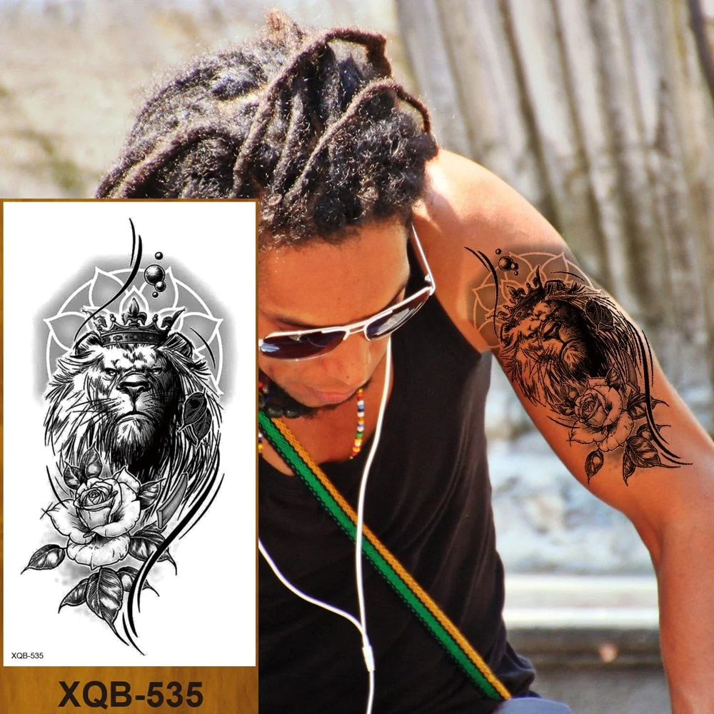 Temporary Tattoo Stickers Men Women Adult Girl Chest Flower Arm Leg Fake Tatoo Semi Permanent Tiger Wolf Beauty & Beast Body Art