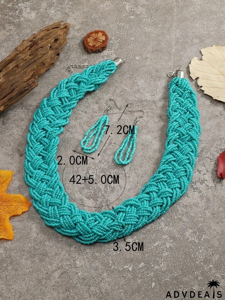 Bead Decor Necklace & Drop Earrings