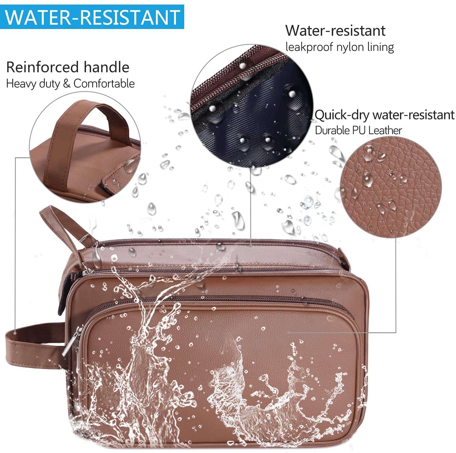 Large Toiletry Bag for Men, PU Leather Travel Toiletry Organizer