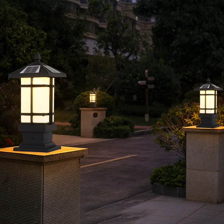 Vintage Pavilion Shape Black Retro Outdoor Light Post Lamp Pathway Lights - Appledas