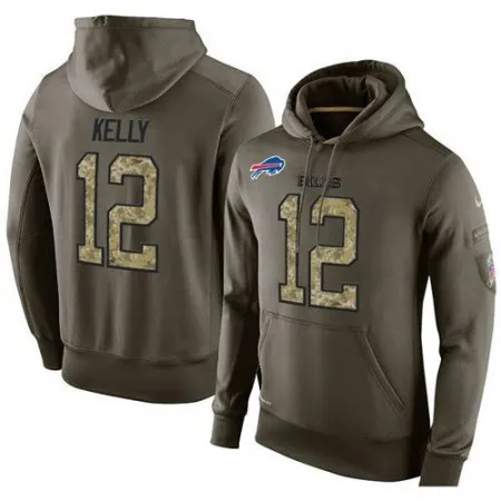 NFL Men's  Buffalo Bills #12 Jim Kelly Stitched Green Olive Salute To Service KO Performance Hoodie