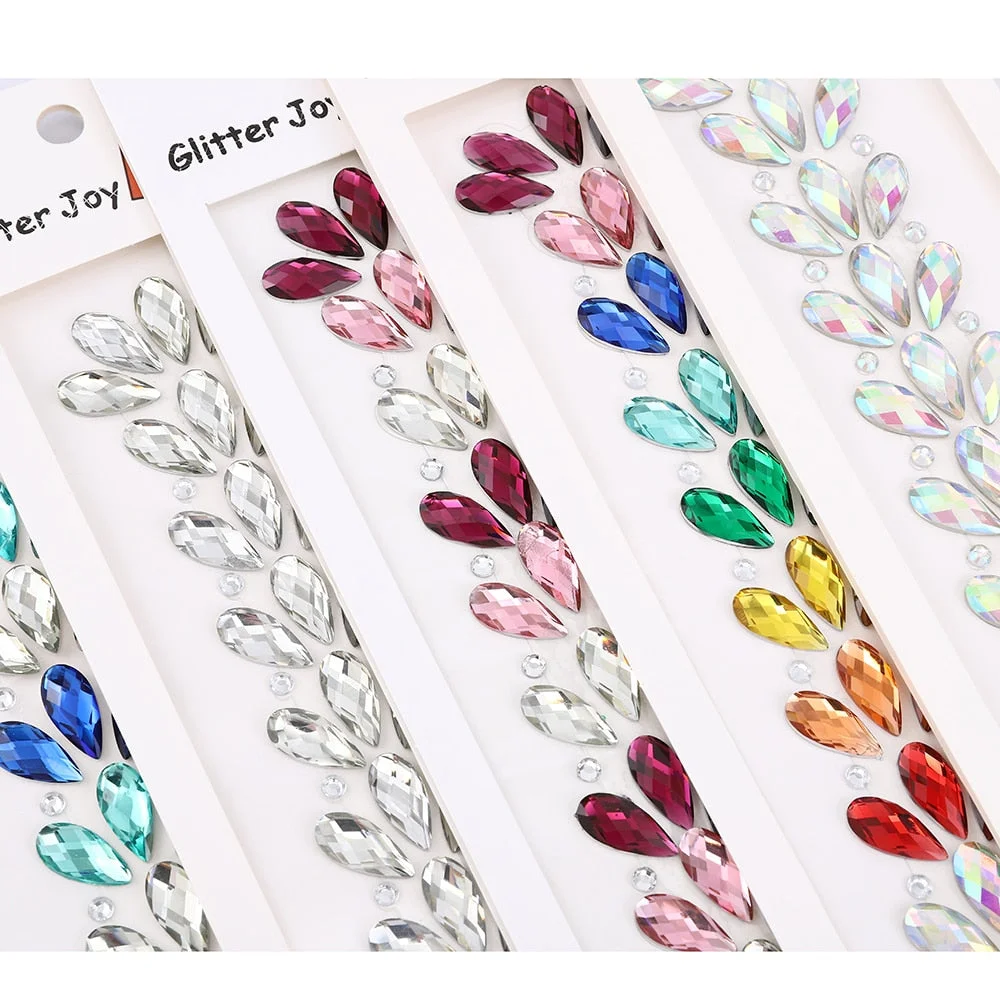 3D Rainbow Crystal Forehead Headpiece Sticker Hair Jewels Face Body Gems Festival Makeup Tools Shiny Temporary Tattoo Stickers