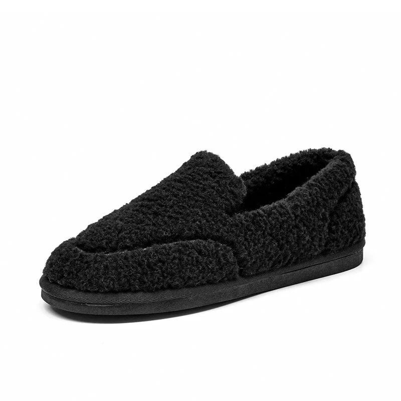 Christmas Gift BeauToday Winter Women Loafers Knitting Wool Round Toe New Slip On Warm Ladies Fur Shoes Soft Flats Handmade 27836