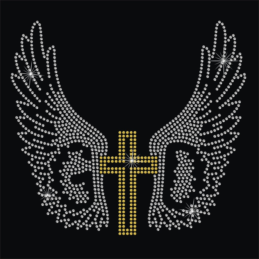 God cross wing rhinestone pattern iron on heat transfers