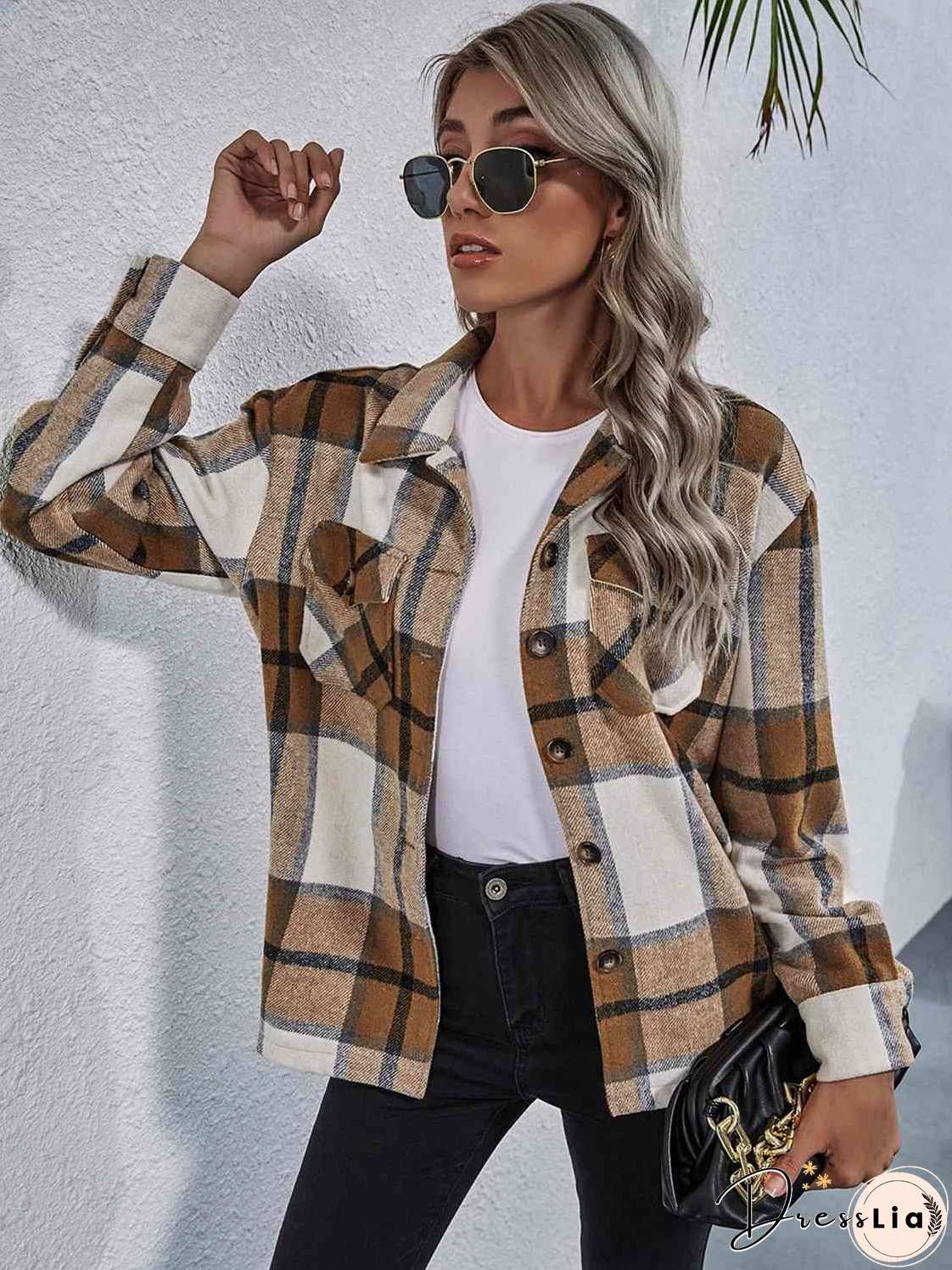 Plaid Button Down Collared Jacket