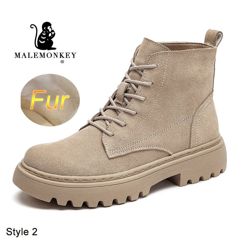 High Qualtiy Women Winter Boots Leather 2021 Fashion Ankle Boots Non Slip Platfrom Boots Warm Short Plush Female Shoes Handmade