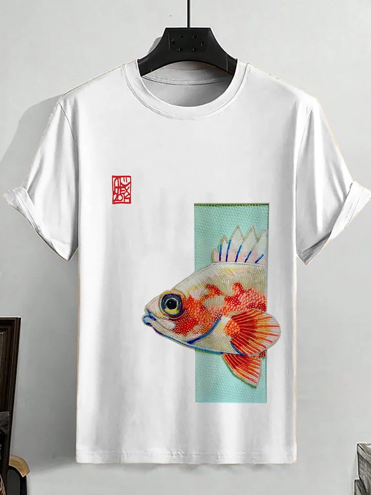Men's Goldfish Japanese Art Print Cotton Casual T-Shirt