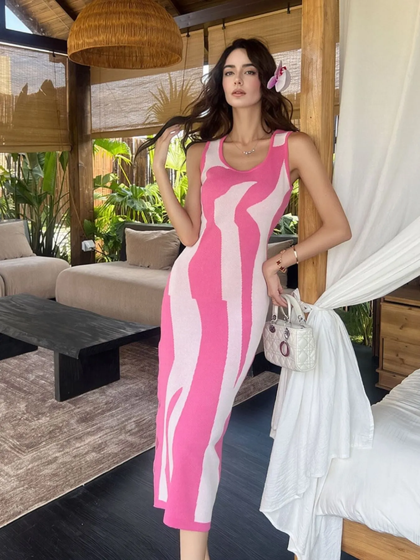 Contrast Sleeveless Bodycon Midi Dress mysite idetrend
