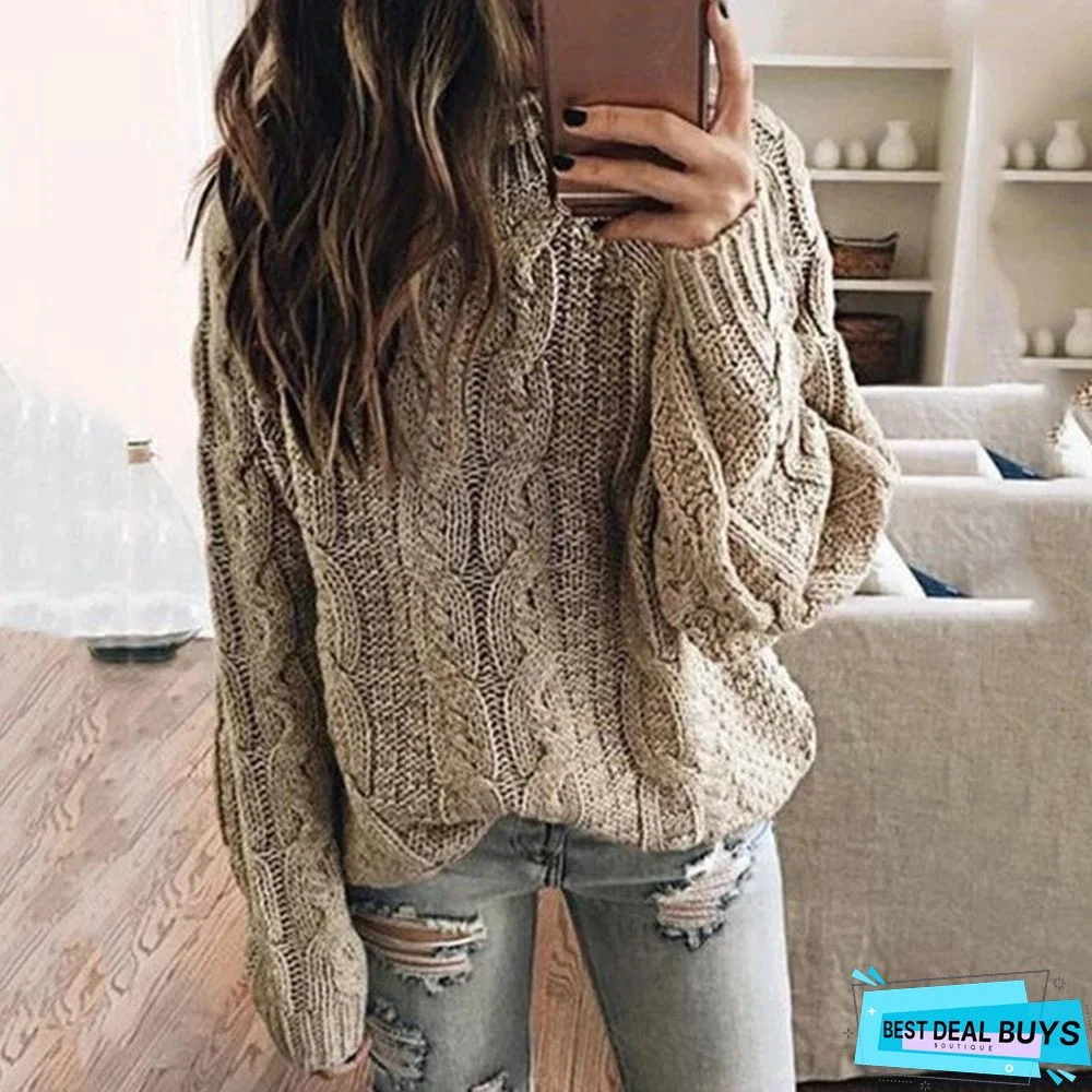 Fashion Solid Color Knitted Top Autumn Winter Sweater