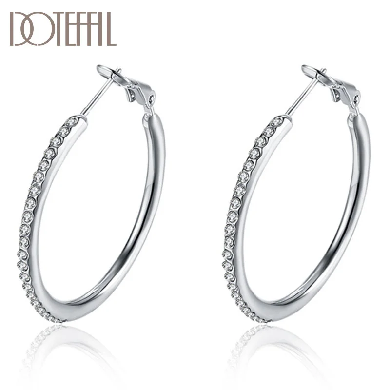 DOTEFFIL 925 Sterling Silver/Rose Gold AAA Zircon Big Circle Earrings Women Jewelry