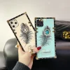 2023 Luxury Diamond Gem Peacock Feather Square Case For iPhone