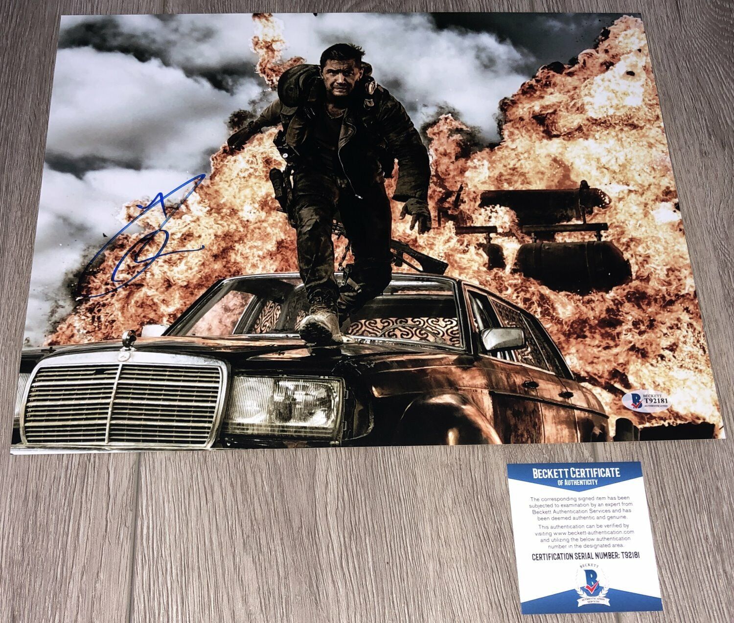 TOM HARDY SIGNED MAD MAX FURY ROAD 11x14 Photo Poster painting w/EXACT PROOF & BAS BECKETT COA