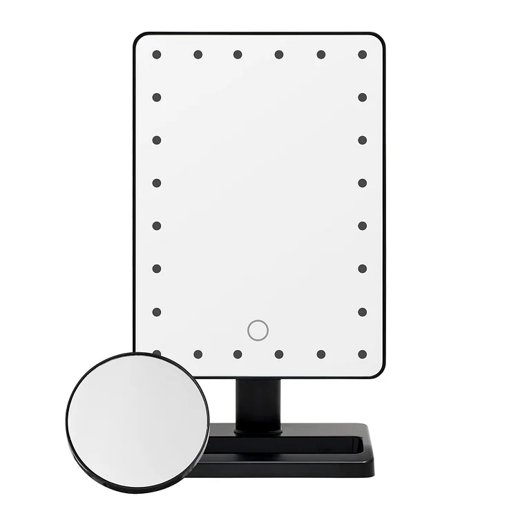 Vanity Makeup Mirror, Large Cosmetic Mirror with Touch Dimmable Memory Function and 10x Magnification Spot Mirror, Black (Battery Not Included)