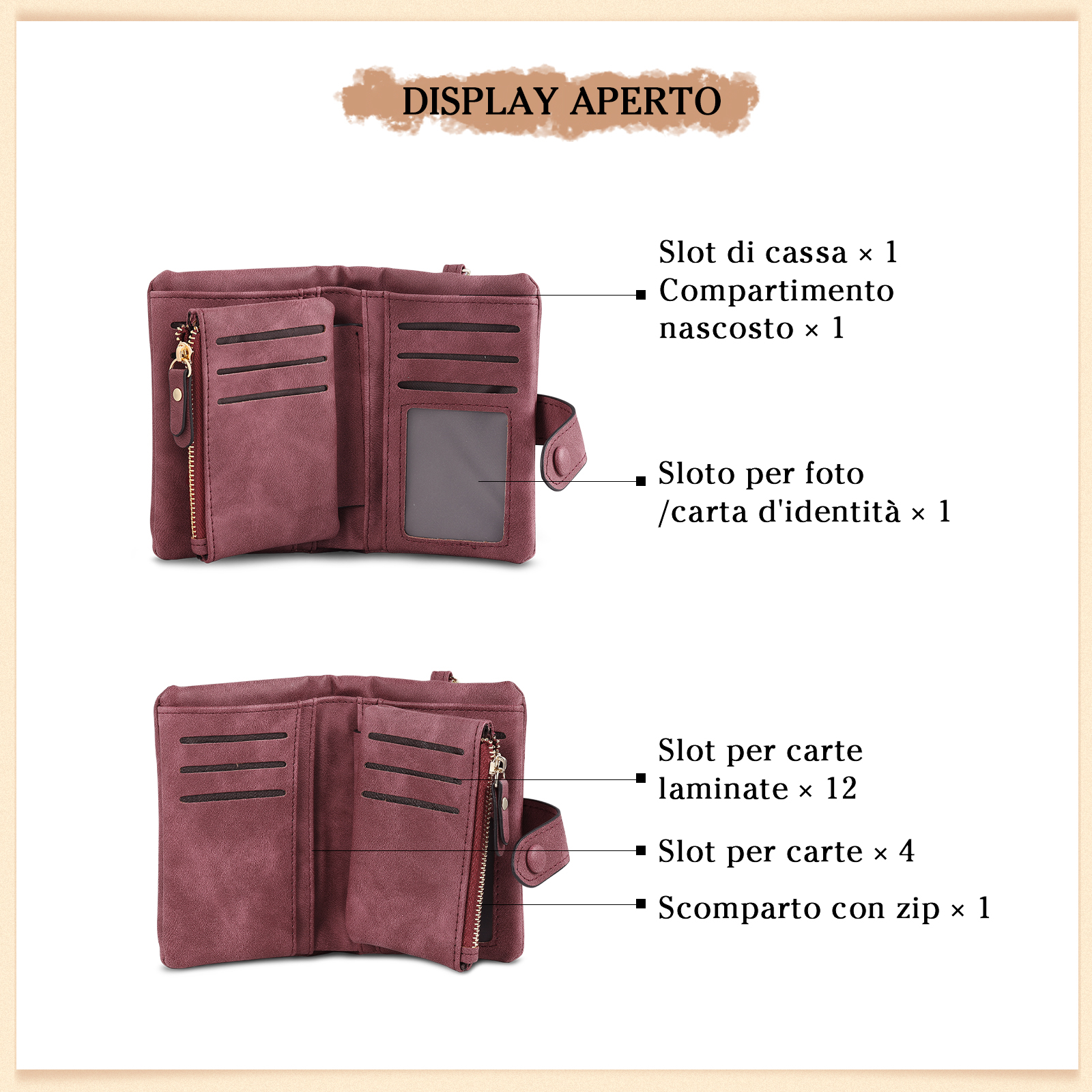 Portafoglio mano nella mano in PU pelle con 7 nomi & 1 testo & 1 lettera personalizzati per mamma