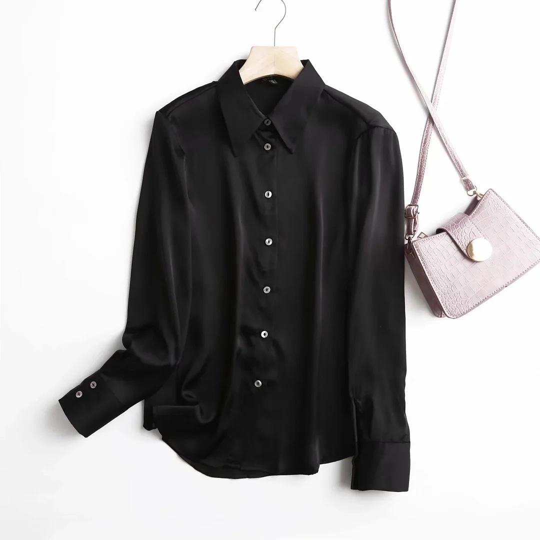 Christmas Gift Withered Spring England Stlye Fashion Office Lady Solid Satin Casual Shirt Blouse Women Blusas Mujer De Moda 2023 Women Tops