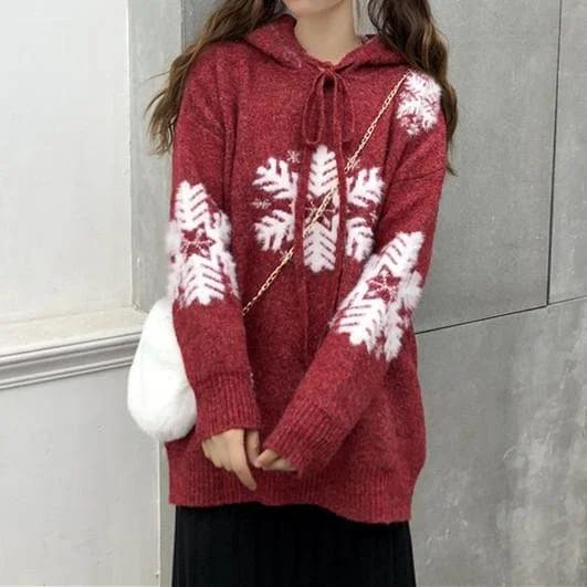 Red Christmas Snowflake Hoodie Sweater S12990