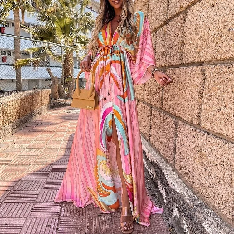 Attractive Print Long Sleeve Maxi Dress  VOCOSI