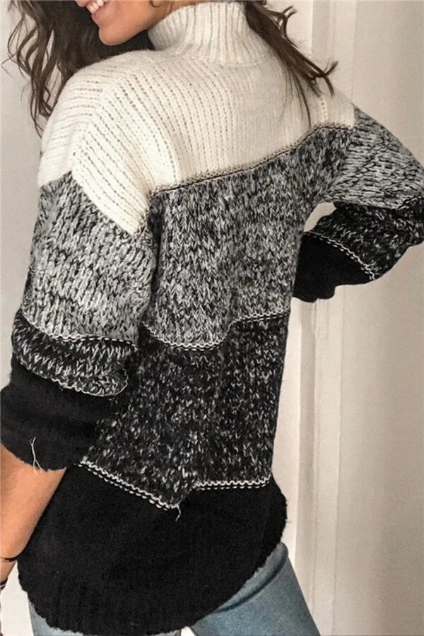Fashion Patchwork Turtleneck Sweater