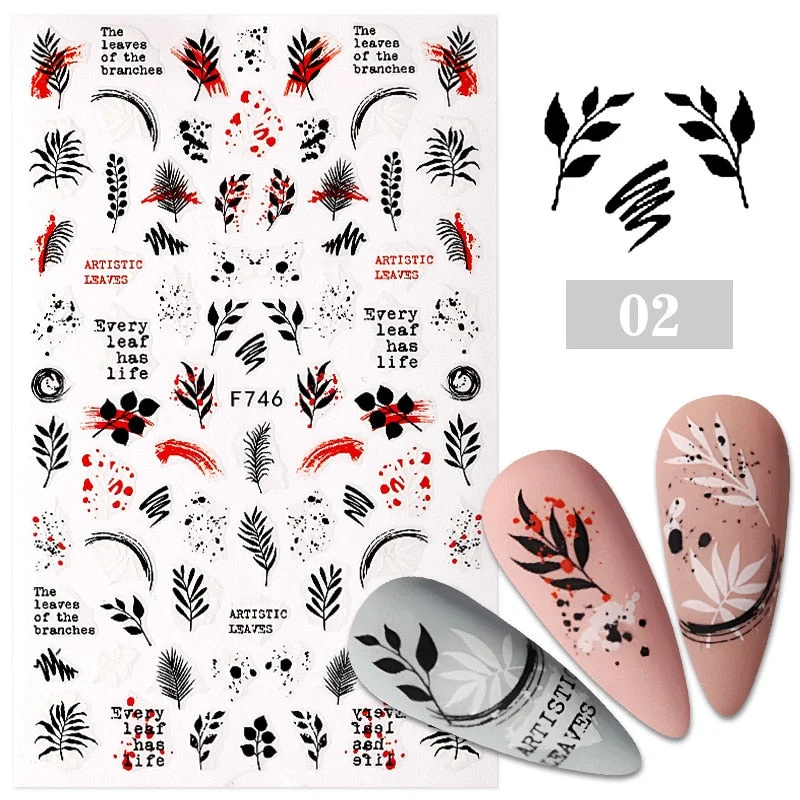 Black White Gold Butterfly 3D Nails Sticker Geometry Decals Flower DIY Decals Designs For Nail Art Manicures Decorations Salon