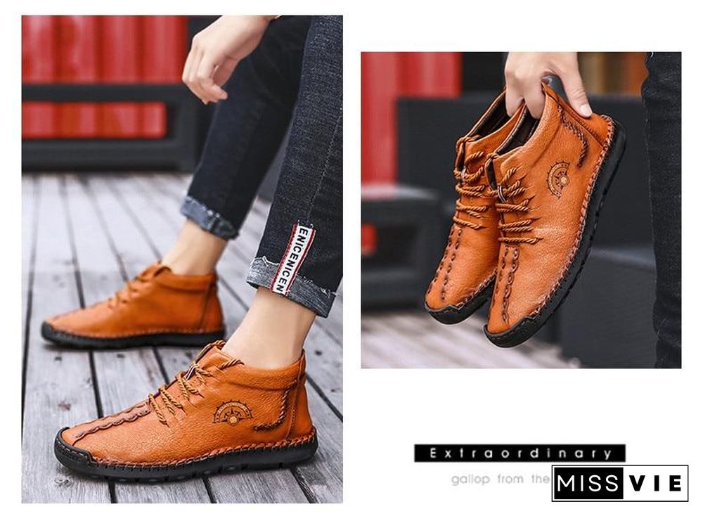 Warm Mens Boots Working Tactical Boots Split Leather Ankle Boots Plush Snow Boots Lace-up Winter Shoes