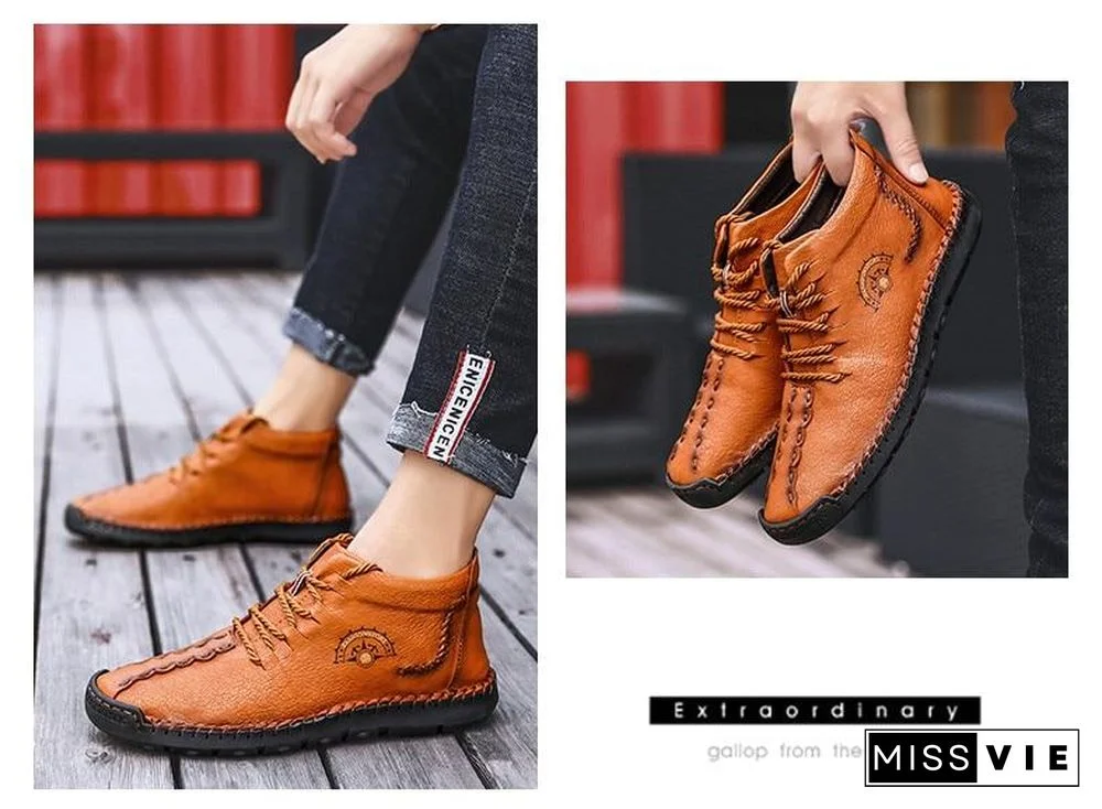 Warm Mens Boots Working Tactical Boots Split Leather Ankle Boots Plush Snow Boots Lace-up Winter Shoes