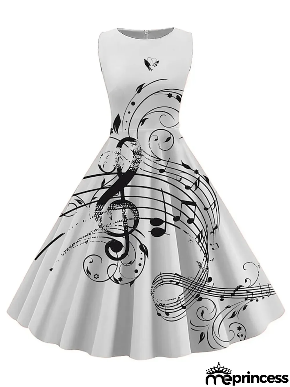 Women's Retro 1950s Vintage Tea Dresses Midi Dress Daily Date Ruched Print Note Crew Neck Sleeveless Slim Summer Spring Black White S M L XL