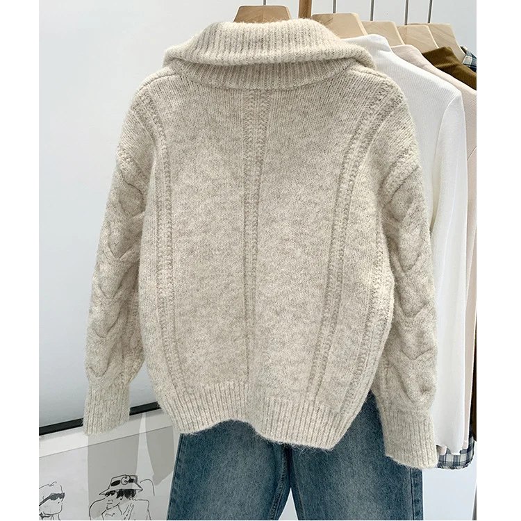 Athvotar Athvotar Version Of Double Zippered Strand Sweater Coat Women's 2025 Winter Design Sense Of The Collar Plus Thick Long-Sleeved Knitted Open Shirt