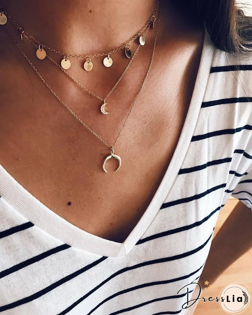 Multilayer Moon Alloy Metal Disc Gold Pendant For Women New Trend Female Jewelry Collar