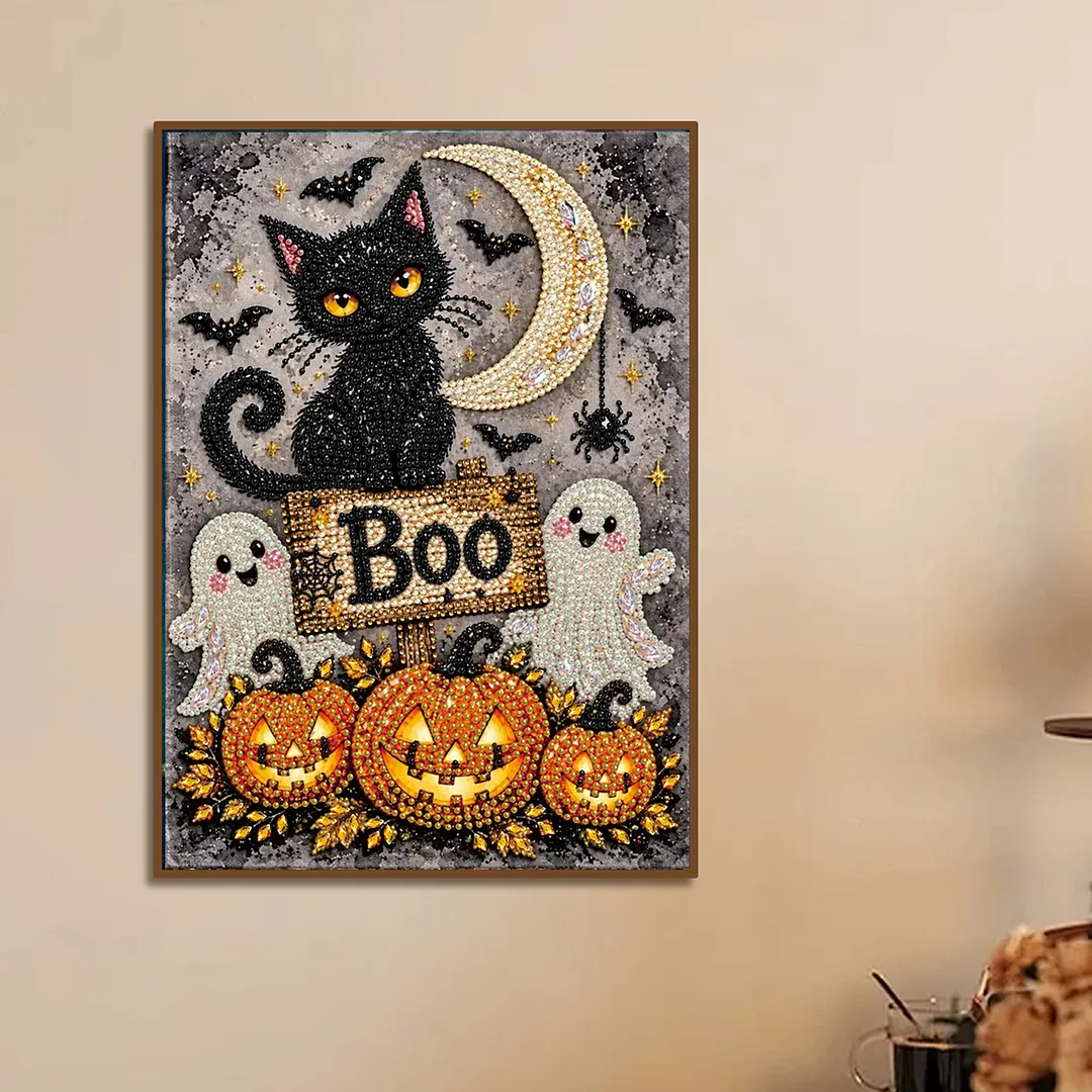 Pearl Painting Kit for Adults Cat Pumpkin Ghost Art