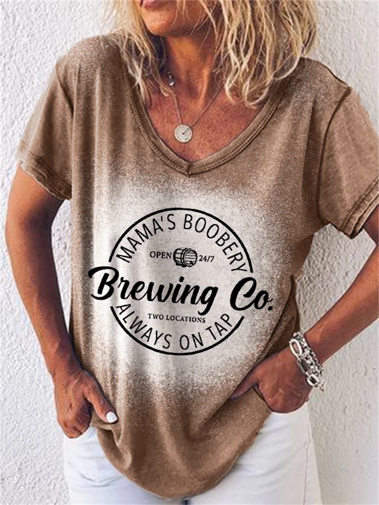 Wearshes Mama's Boobery Brewing Co Bleached V Neck T Shirt